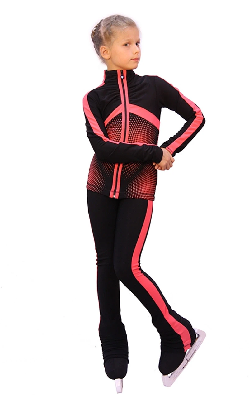 IceDress Figure Skating Pants- Jump (Black With Coral Stripes) 3 IceDress Figure Skating Pants- Jump (Black With Coral Stripes)