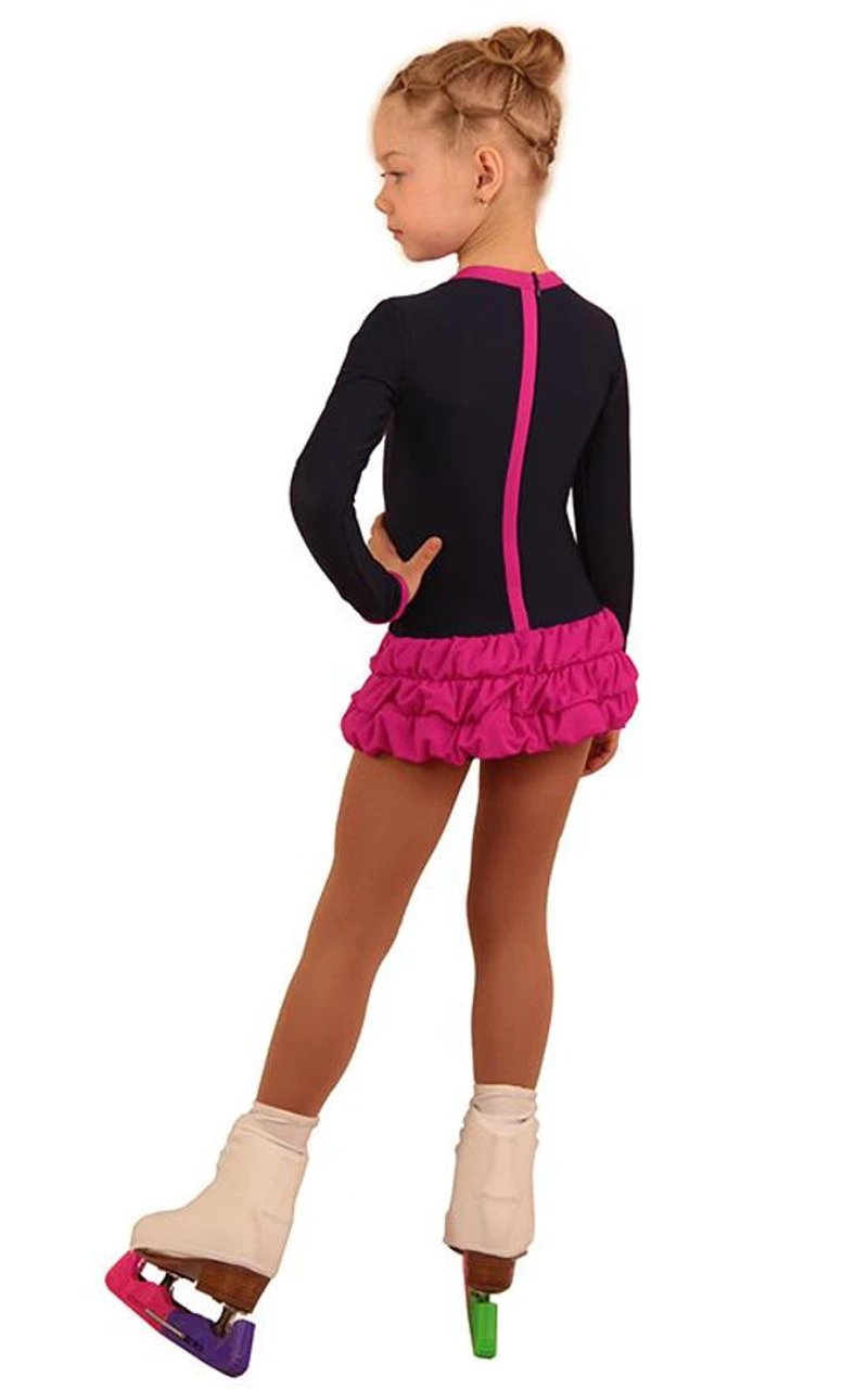 IceDress Figure Skating Dress - Thermal - Buff (Grey-Dark Blue With Fuchsia) 5 IceDress Figure Skating Dress - Thermal - Buff (Grey-Dark Blue With Fuchsia) - Image 3