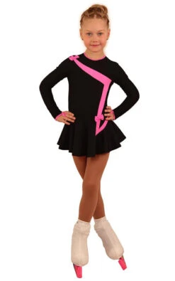 IceDress Figure Skating Dress - Thermal - Bows 2 (Black With Bright Pink)