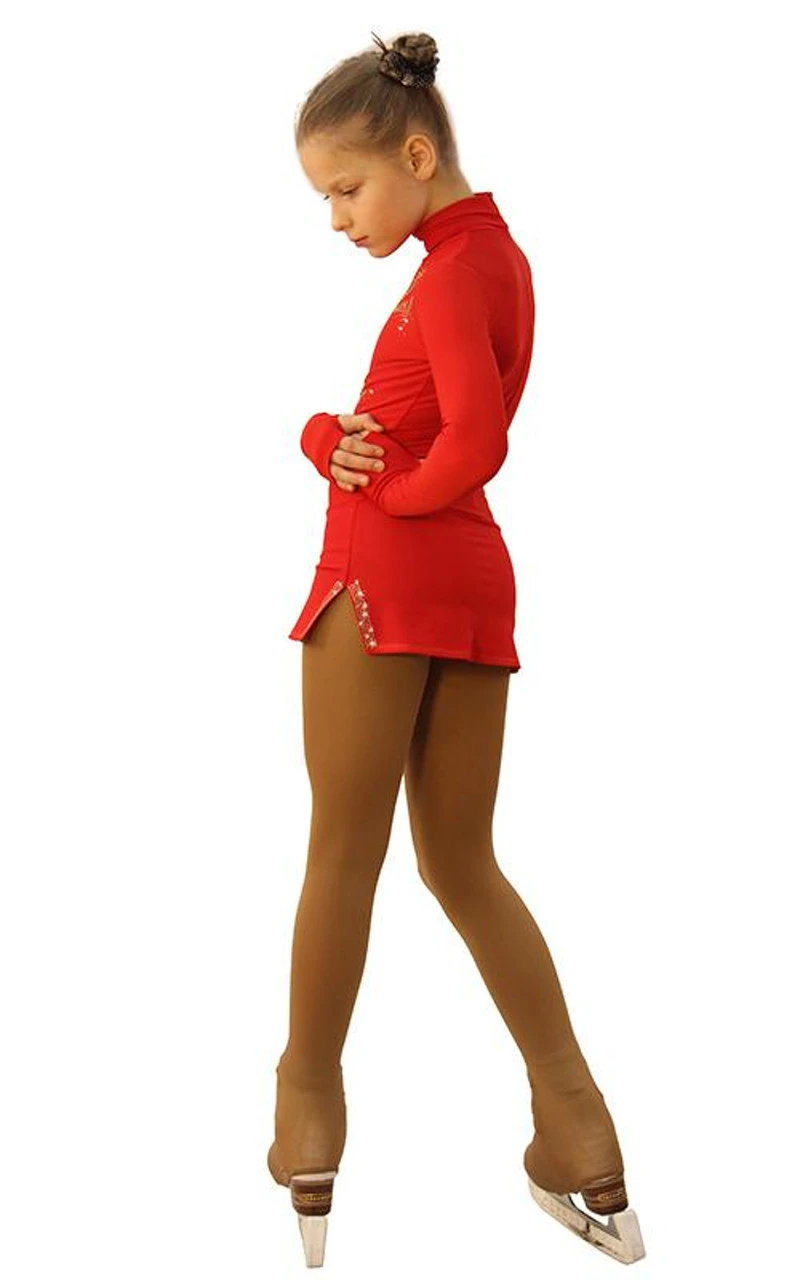 IceDress Figure Skating Dress - Thermal - Super Star (Red With Gold Rhinestones) 6 IceDress Figure Skating Dress - Thermal - Super Star (Red With Gold Rhinestones) - Image 4