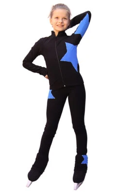 IceDress Figure Skating Outfit - Thermal - Star (with Pants) (Black With Blue)