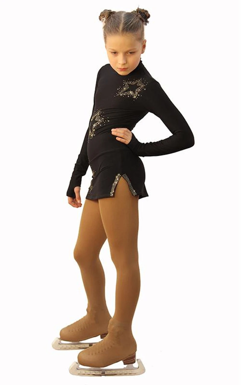 IceDress Figure Skating Dress - Thermal - Super Star (Black With Gold Rhinestones) 4 IceDress Figure Skating Dress - Thermal - Super Star (Black With Gold Rhinestones) - Image 2
