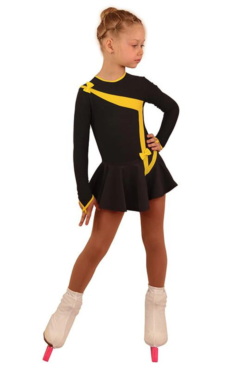 IceDress Figure Skating Dress - Thermal - Bows 2 (Dark Grey With Yellow) 4 IceDress Figure Skating Dress - Thermal - Bows 2 (Dark Grey With Yellow) - Image 2