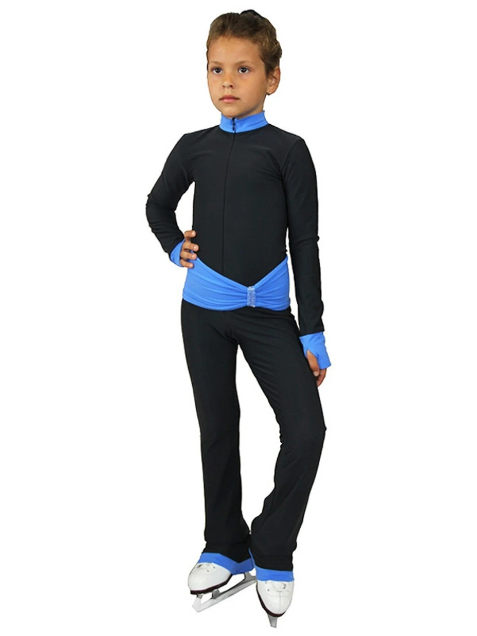 IceDress - Figure Skating Training Overalls - Oriental (Cray With Gray With Blue Belt) 3 IceDress - Figure Skating Training Overalls - Oriental (Cray With Gray With Blue Belt)