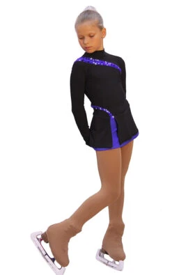 IceDress Figure Skating Dress-Thermal - Lasso(Black With Cornflower)