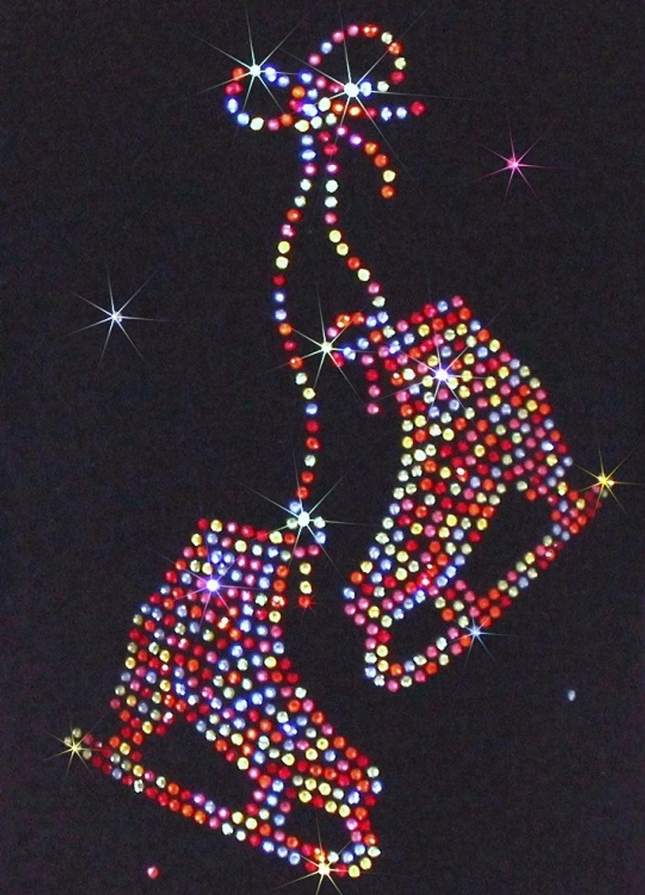 Black "Peace & Stars" Ice Skating Dress With Rainbow Mix "Pair Of Skates" Rhinestone Applique 5 Black "Peace & Stars" Ice Skating Dress With Rainbow Mix "Pair Of Skates" Rhinestone Applique - Image 3