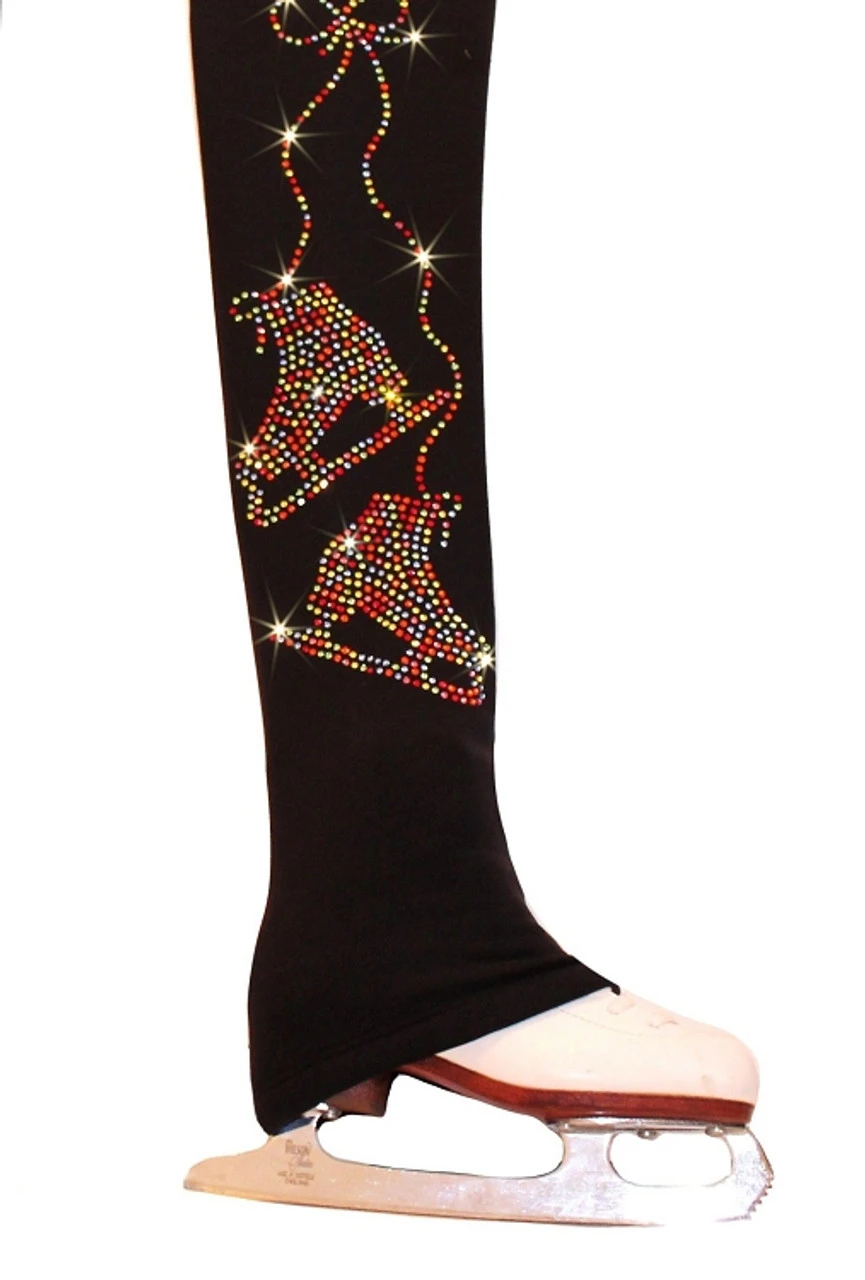 Ice Skating Pants With Rainbow Mix "Pair Of Skates" Rhinestones Applique 4 Ice Skating Pants With Rainbow Mix "Pair Of Skates" Rhinestones Applique - Image 2