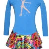 Blue "Peace & Stars" Ice Skating Dress With "Skating Girl" Design