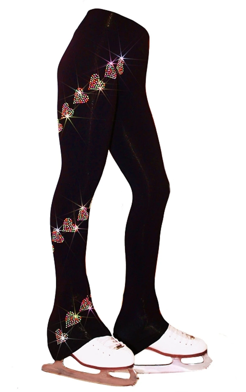 Ice Skating Pants With "Neon Spiral Hearts" Rhinestuds Design 3 Ice Skating Pants With "Neon Spiral Hearts" Rhinestuds Design